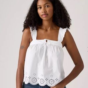 Levi’s ‘Cecilia’ White Eyelet Trim Top l XL
